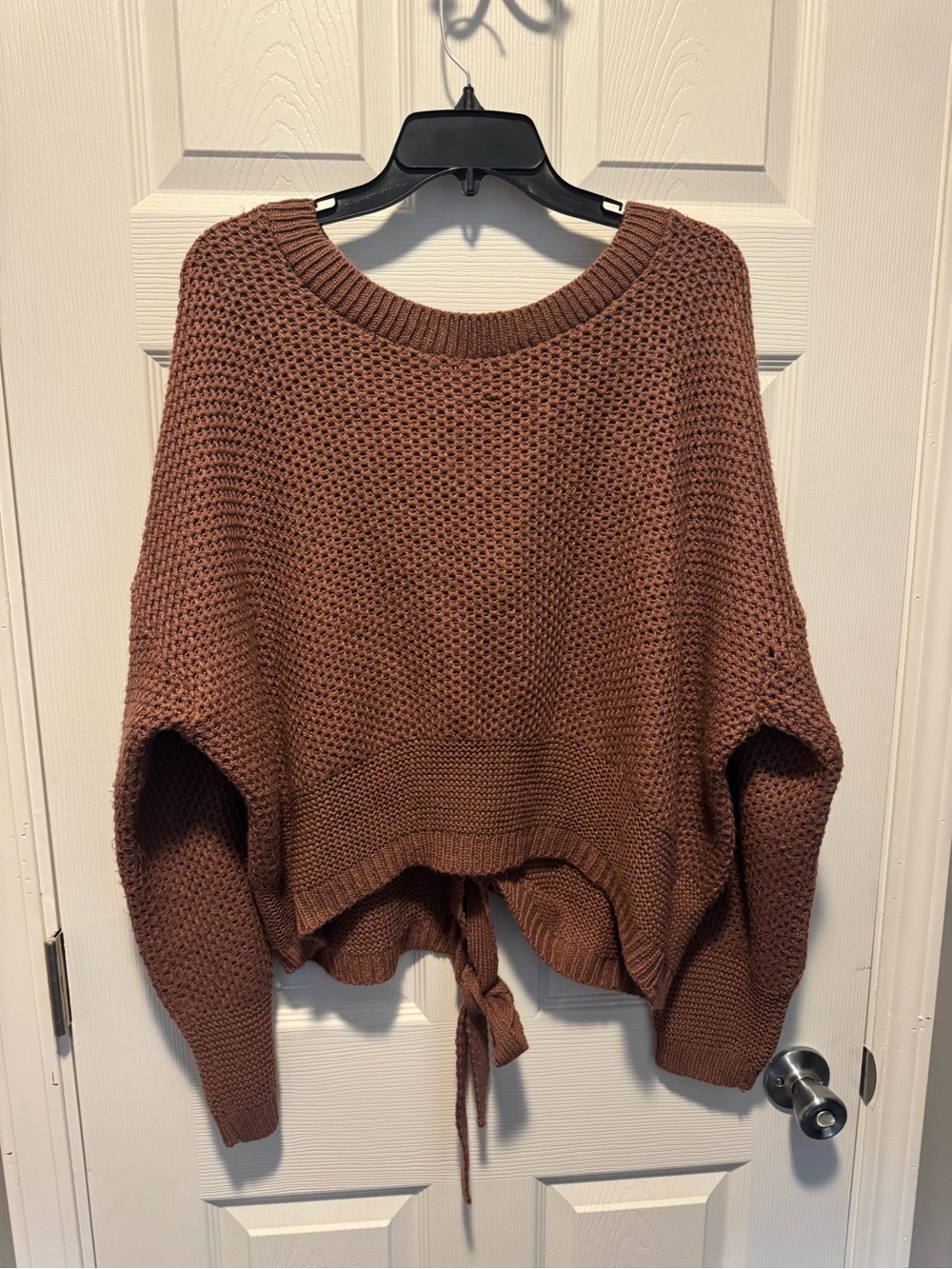 Express Rust Brown Tie-Hem Waffle Knit Sweater